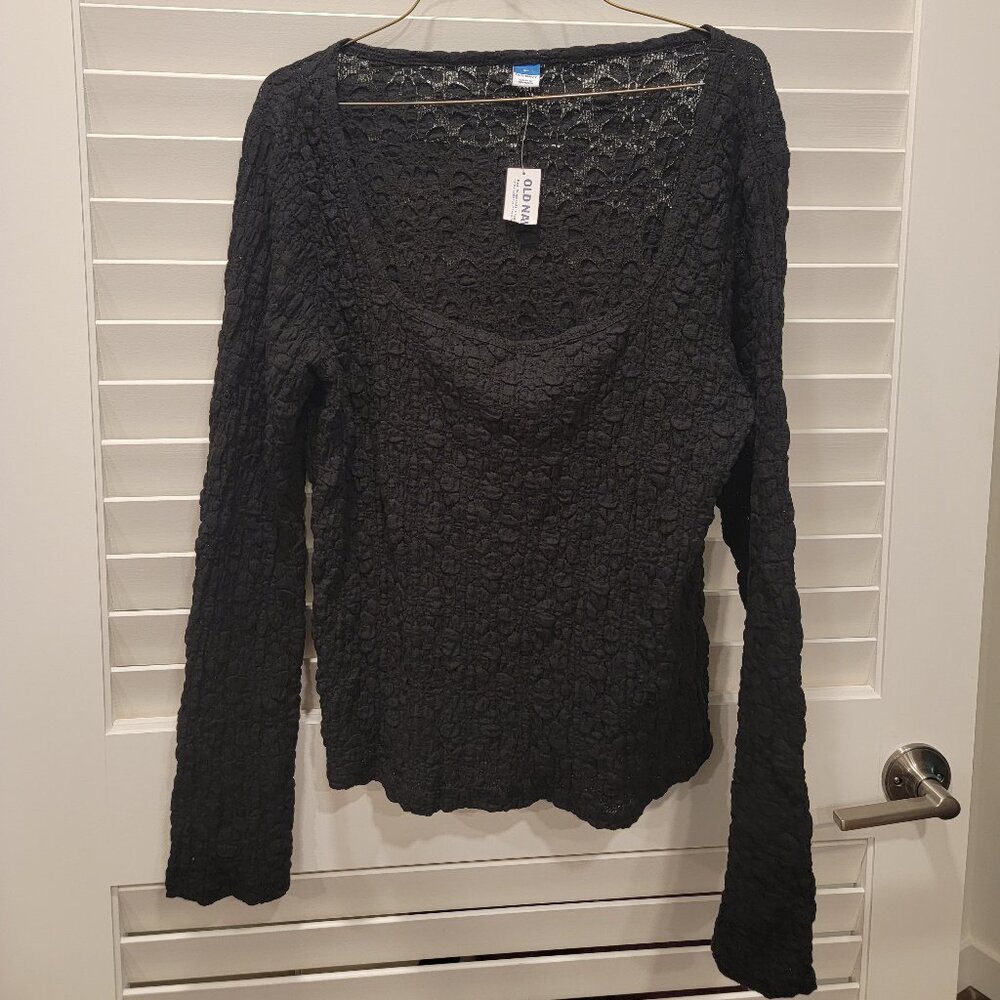 Textured Lace Scoop-Neck Top Black XL NWT - Picture 3 of 5